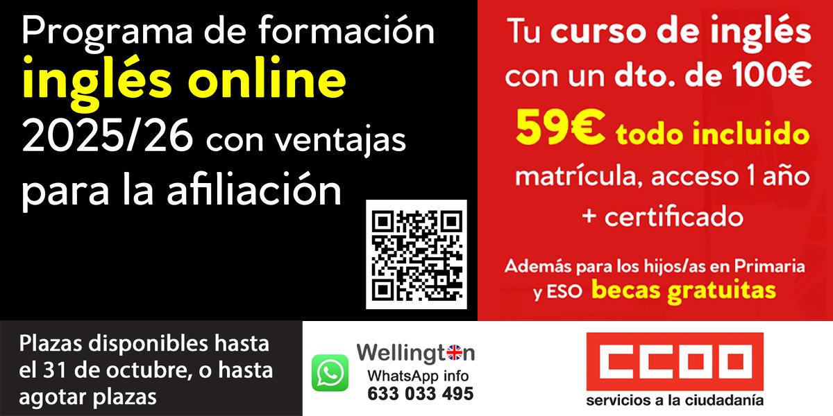 FSC-CCOO y Wellington Learning International renuevan la oferta de inglés para las personas afiliadas a CCOO y sus descendientes directos por 59€ al año