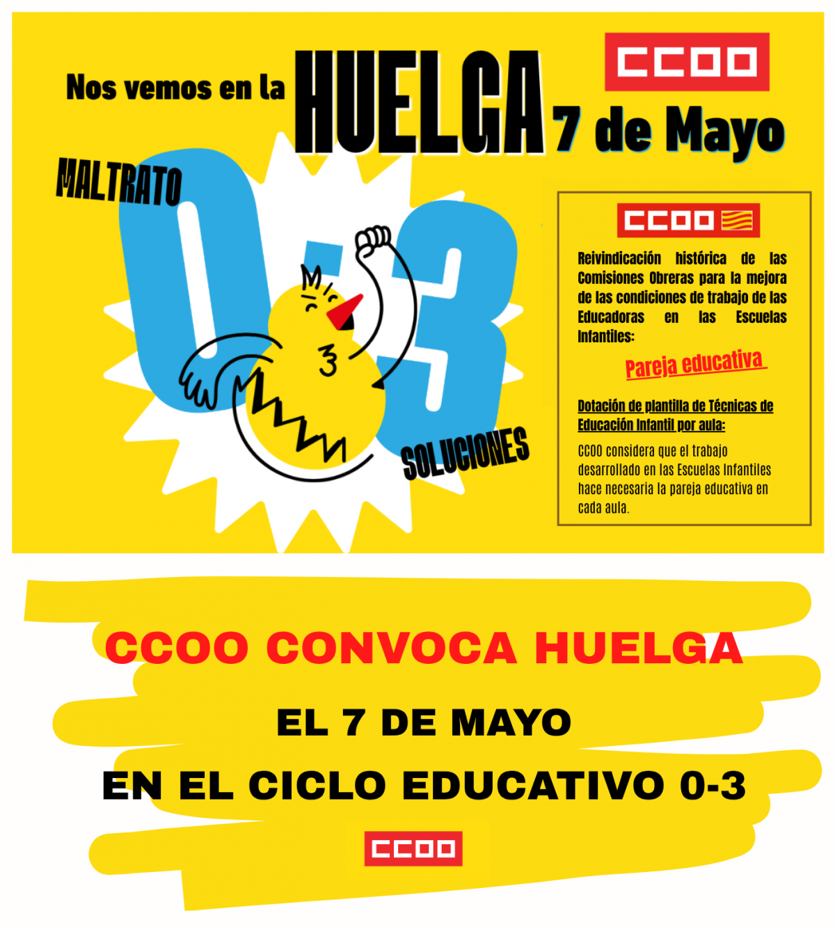 CCOO convoca huelga de todo el personal del ciclo 0-3