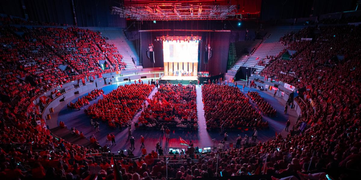 Acto sindical europeo en el Palacio de Vistalegre, Madrid, el 18 de junio de 2026