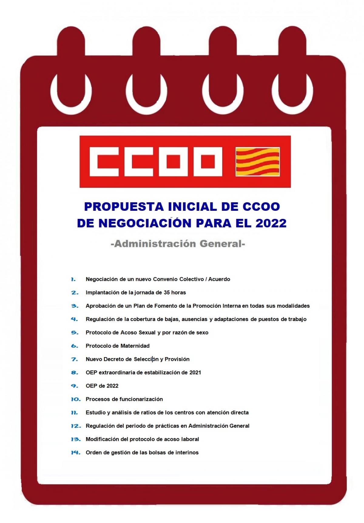 Propuesta de CCOO de Calendario de negociación para el año 2022.