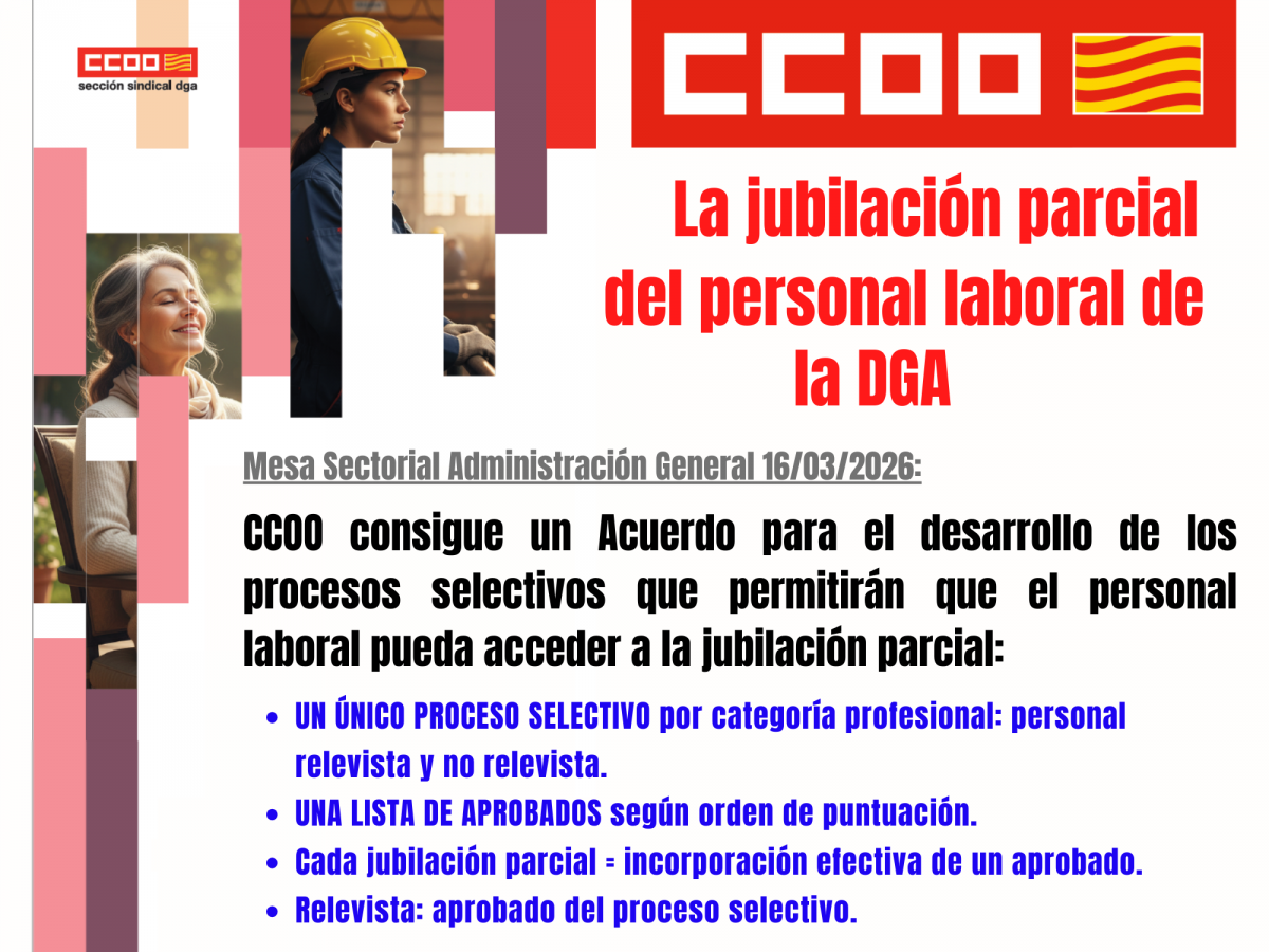Acuerdo Procesos Selectivos Personal laboral DGA: NUEVOS PROCESOS SELECTIVOS PARA JUBILACIÓN PARCIAL