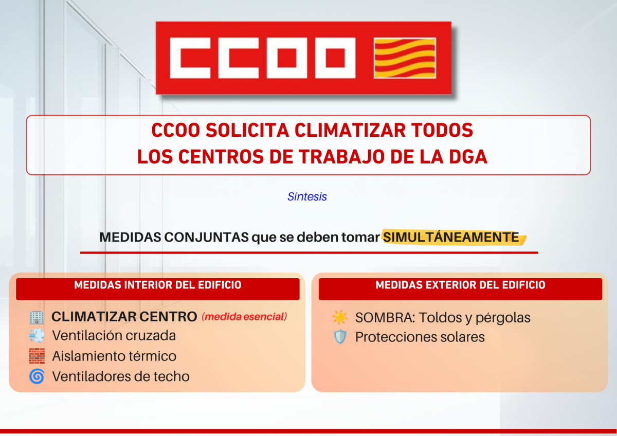 CCOO SOLICITA climatizar todos los centros de trabajo de la DGA