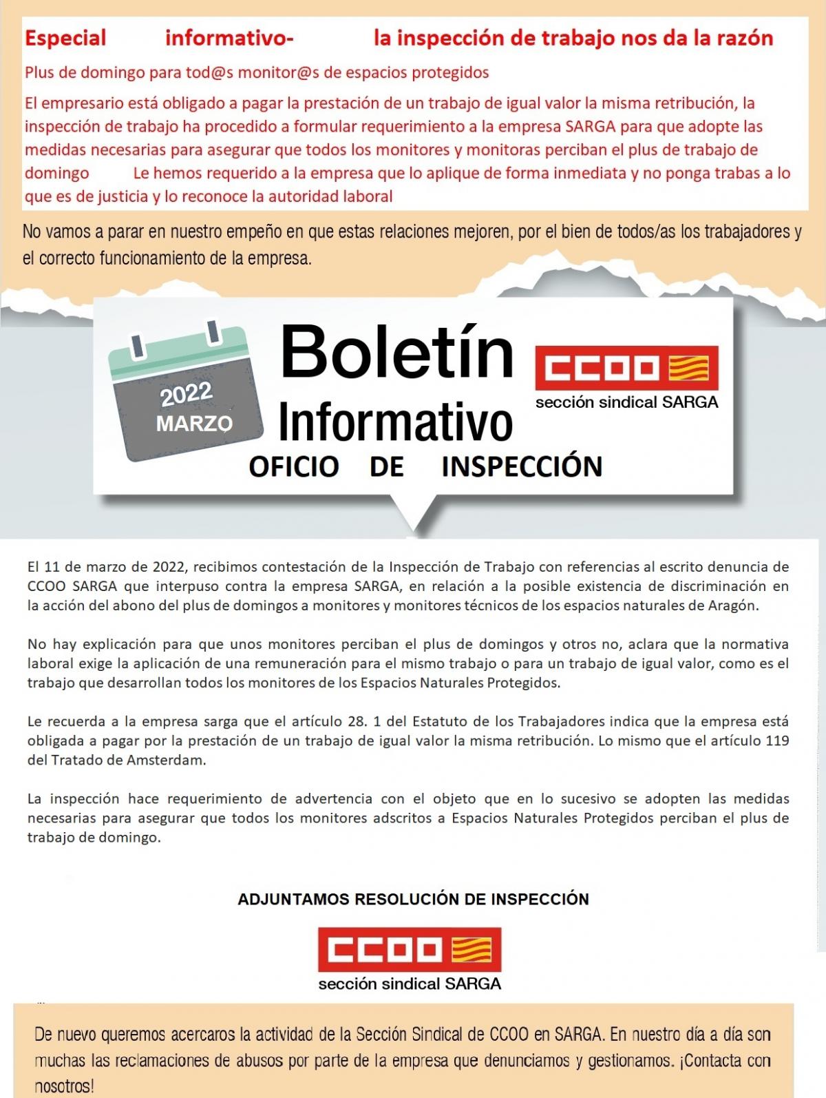 Boletin informativo OFICIO DE INSPECCIÓN