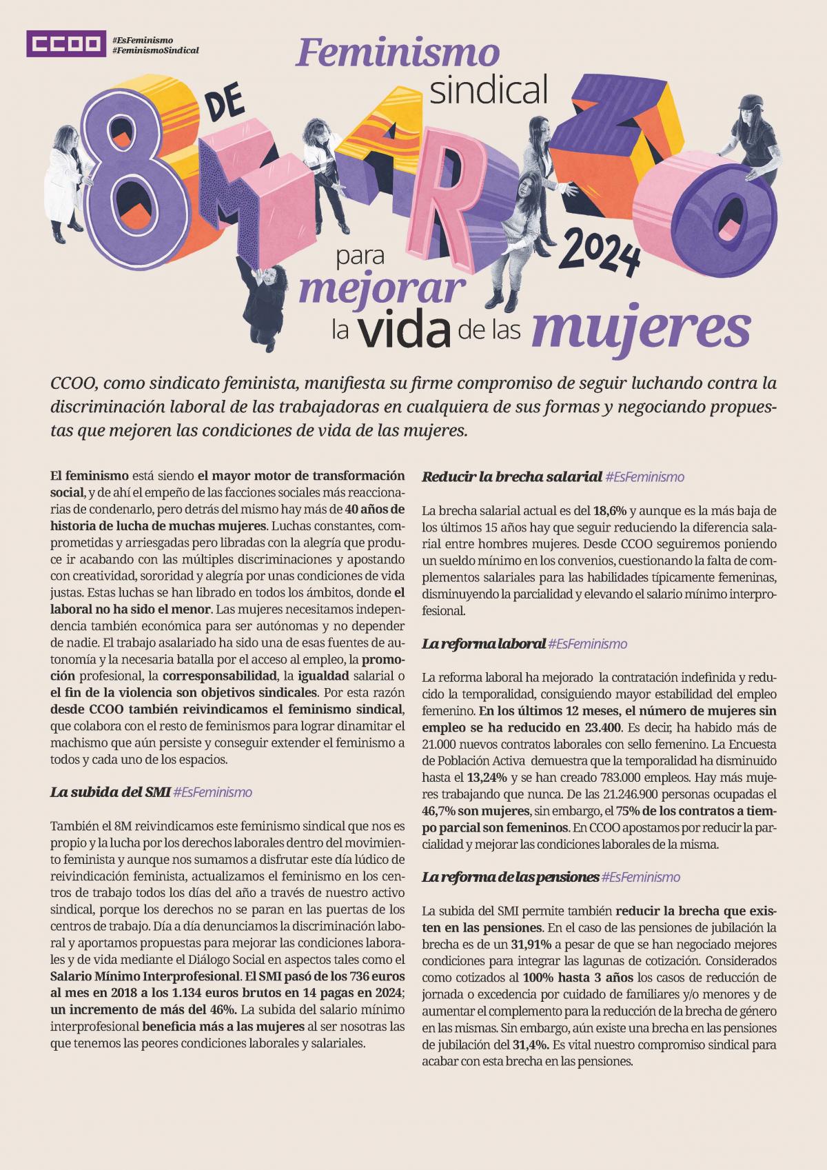 CCOO #EsFeminismo #FeminismoSindical 8 de Marzo de 2024.