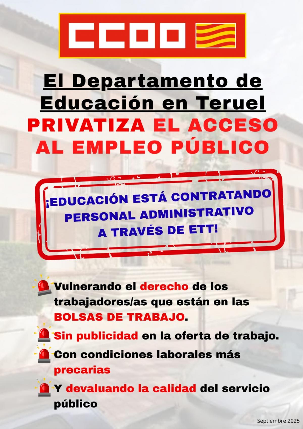 Departamento de Educación en teruel privatiza el acceso al empleo público