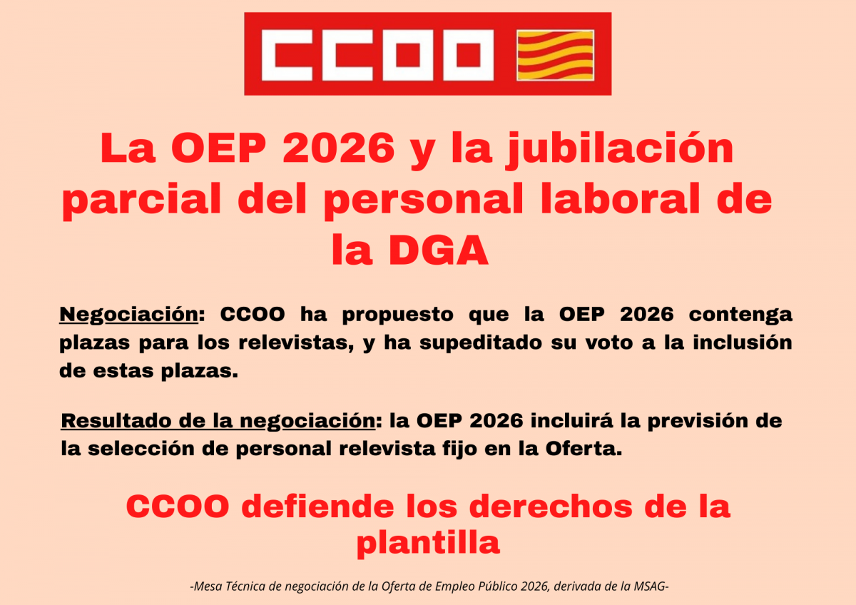La OEP 2026 incluirá plazas de relevista para la jubilación parcial del personal laboral.