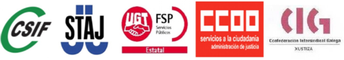 Logos CSIF, STAJ, UGT, CCOO y CIG