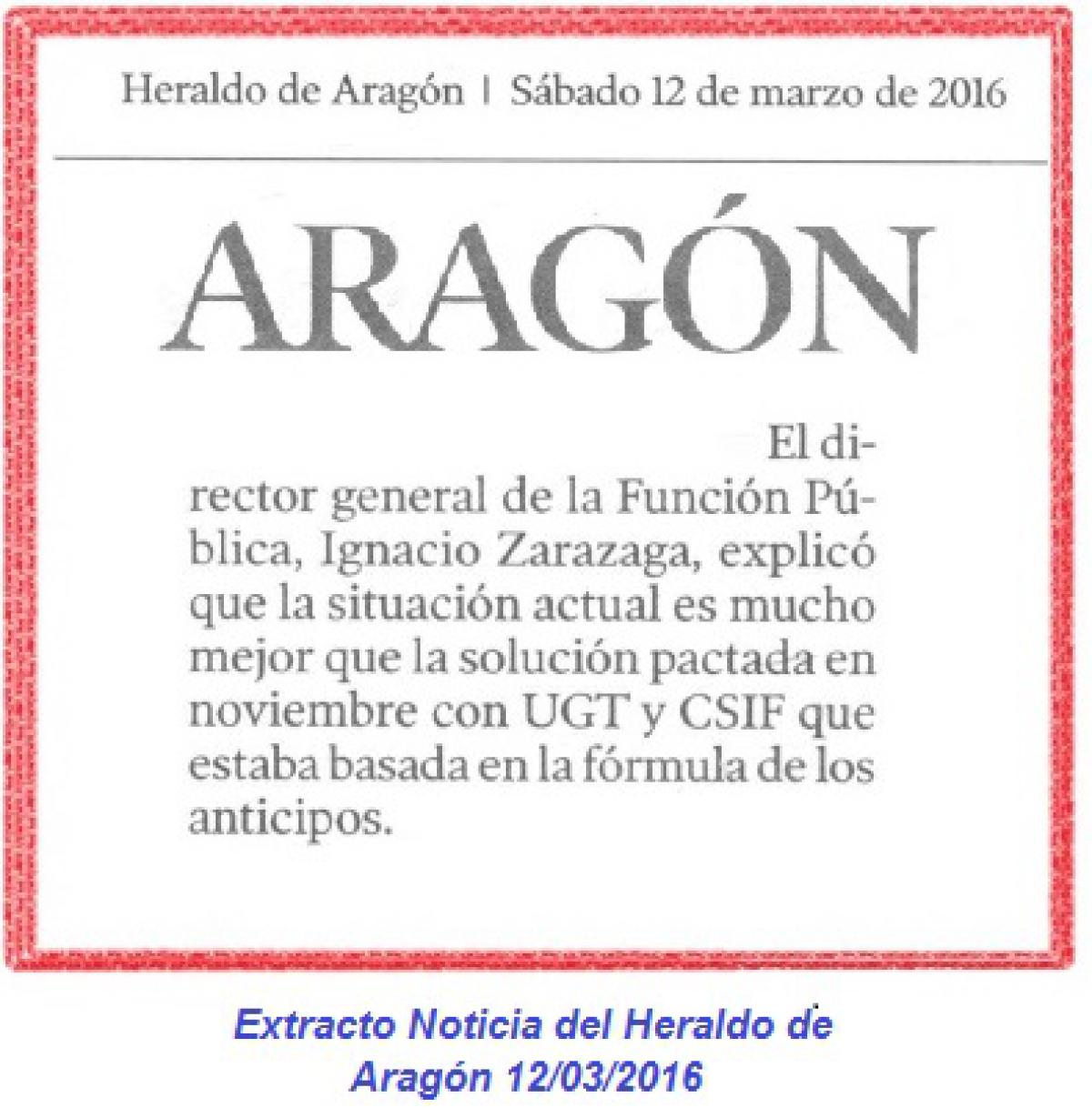 Recorte de noticia del Heraldo de Aragón 12/03/2016