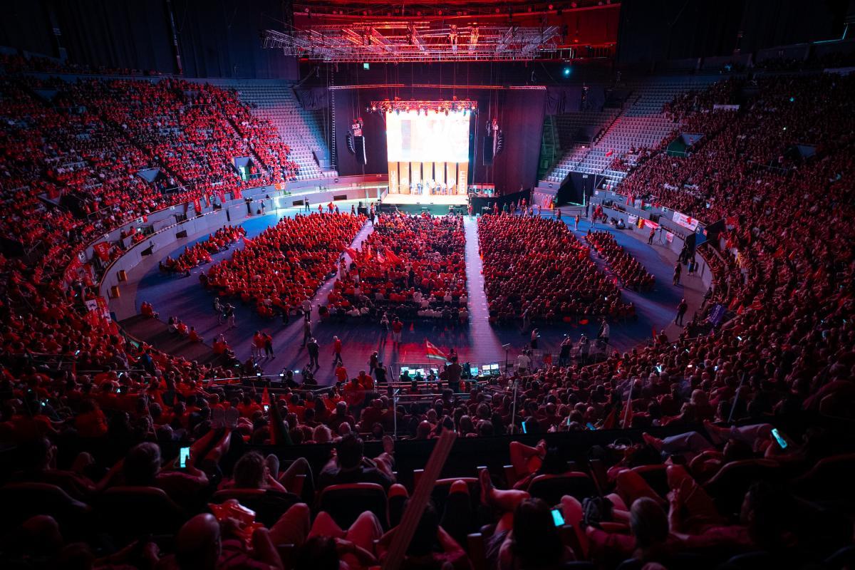 Acto sindical europeo en el Palacio de Vistalegre, Madrid, el 18 de junio de 2026